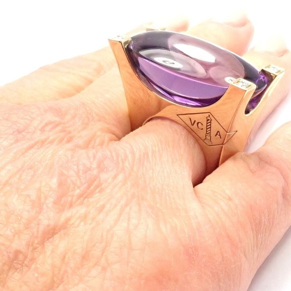 Rare! Authentic Van Cleef & Arpels 18k Yellow Gold Diamond Large Amethyst Ring - Picture 11 of 12